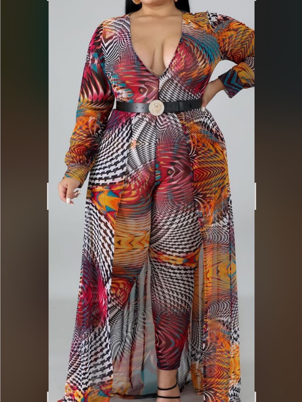 Multi-Color deepneck Abstract Pattern jumpsuit - Picture 6 of 6